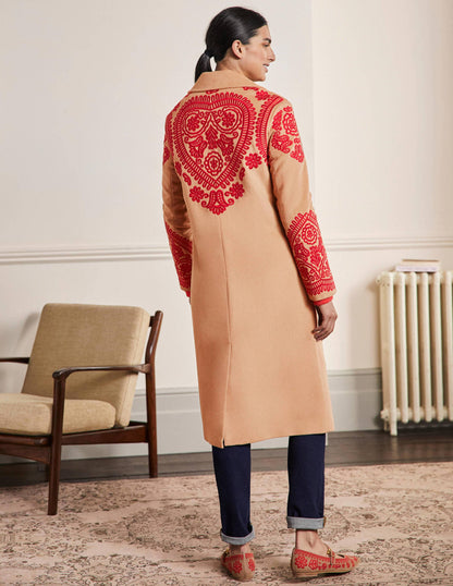 Cecily Embroidered Wool Coat-Oatmeal/Camel Marl-3