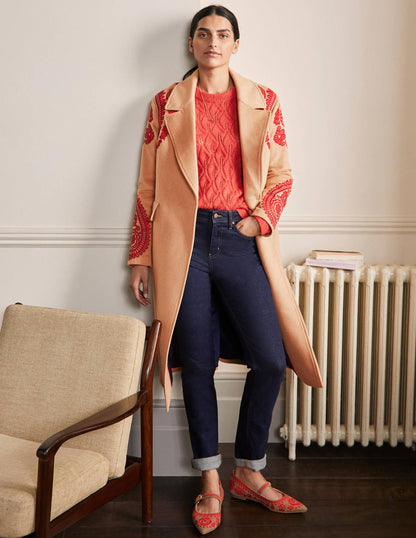 Cecily Embroidered Wool Coat-Oatmeal/Camel Marl-4