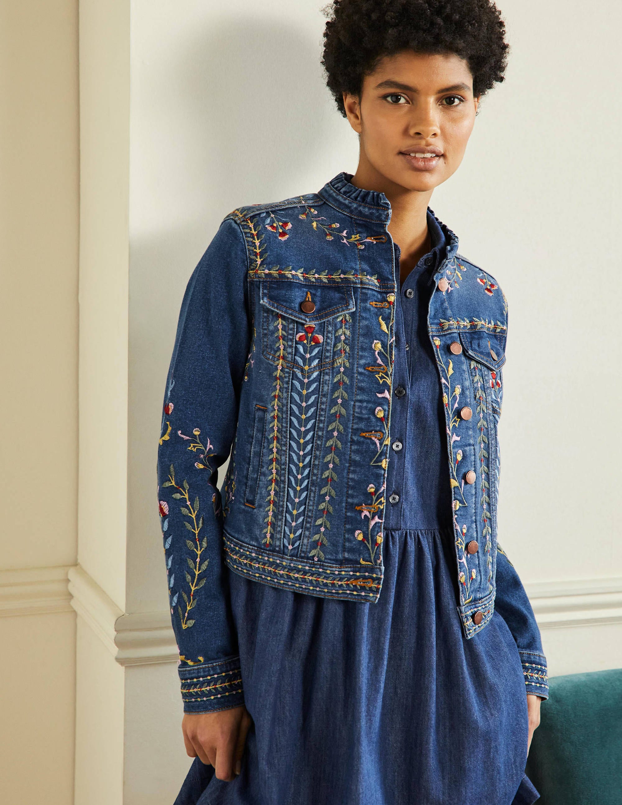 Carla Ruffle Collar Jacket-Light Vintage, Embroidered - Image 1