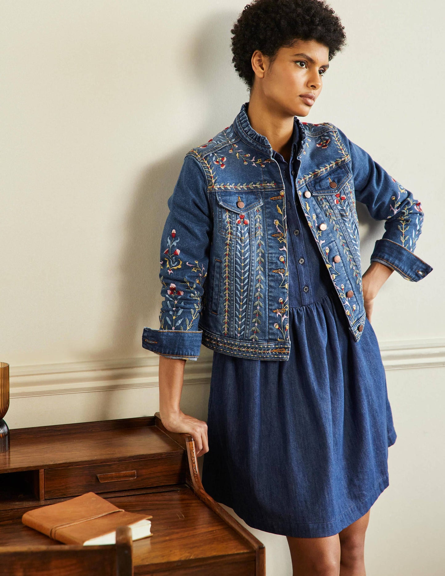 Carla Ruffle Collar Jacket-Light Vintage, Embroidered