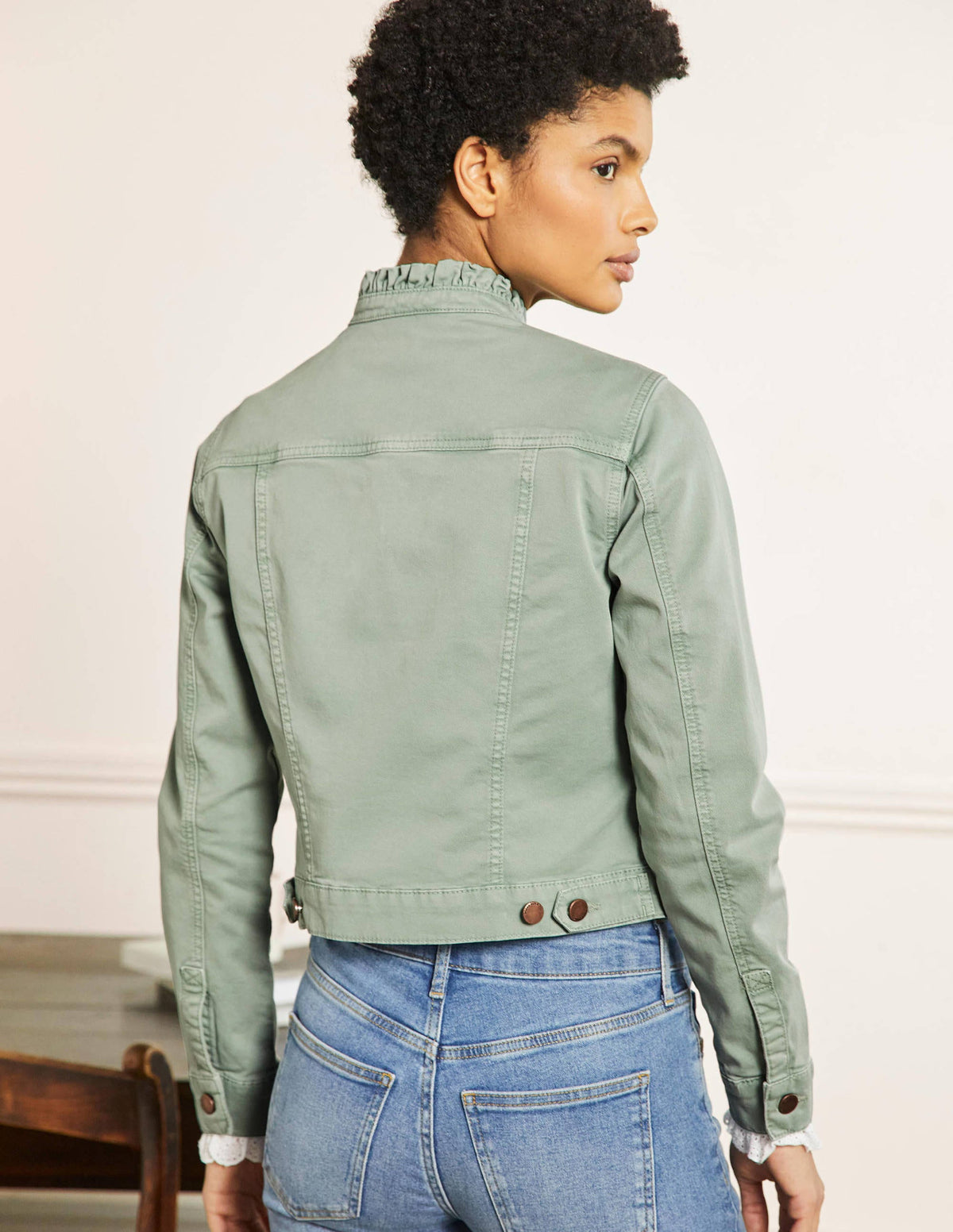 Carla Ruffle Collar Jacket-Iceberg Green - Image 3