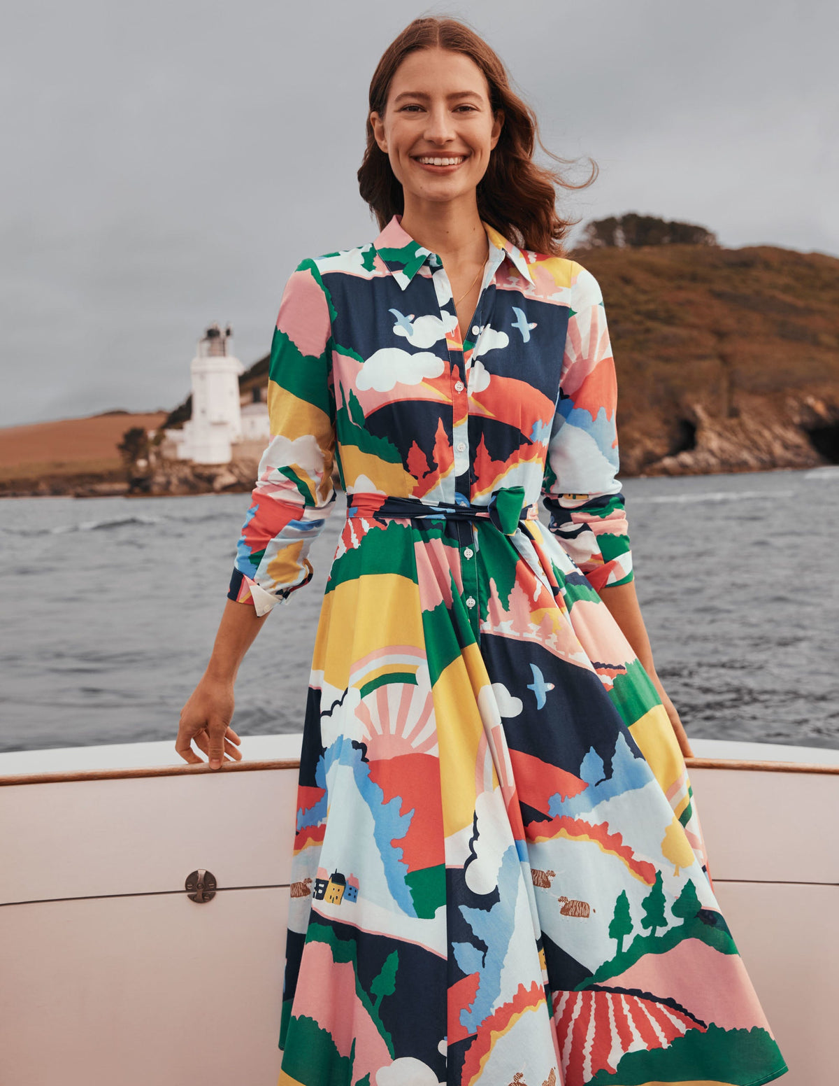 Kitty Midi Shirt Dress-French Navy, Scenic Meadow - Image 7