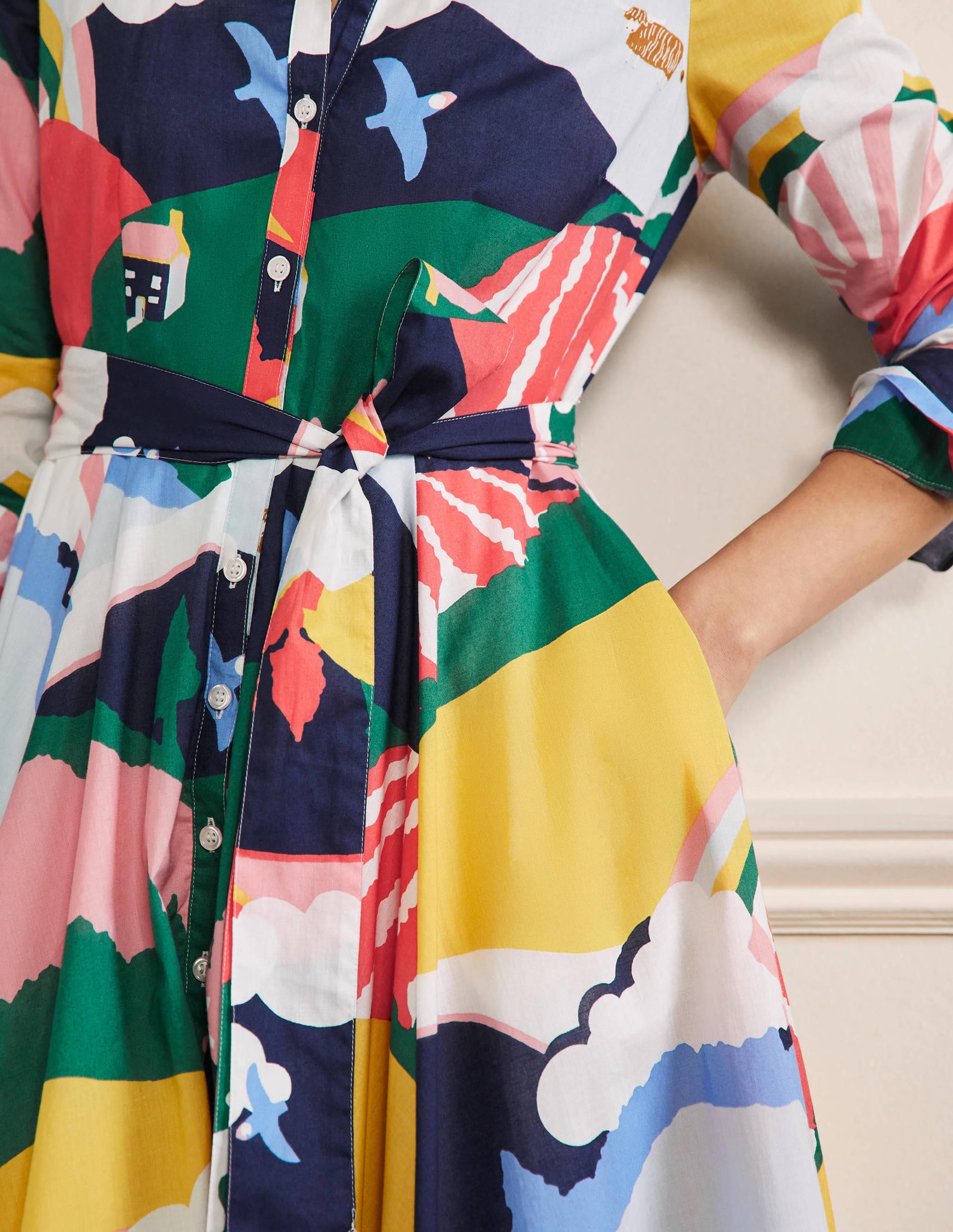 Kitty Midi Shirt Dress-French Navy, Scenic Meadow - Image 2