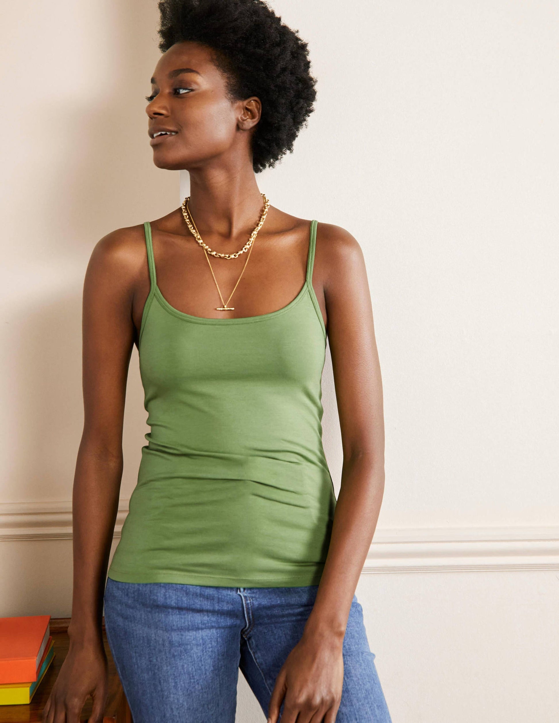 Plain Cami Top-English Ivy-1