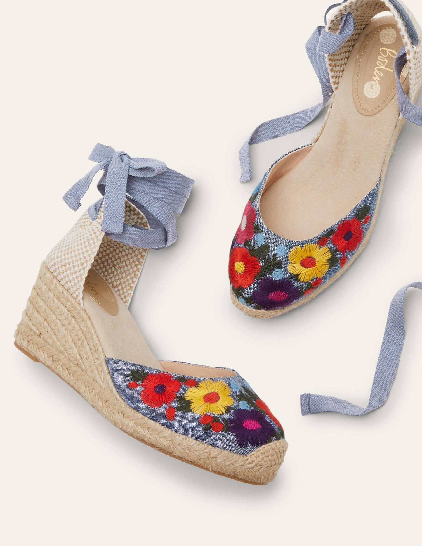 Cassie Espadrille Wedge-Chambray Embroidery