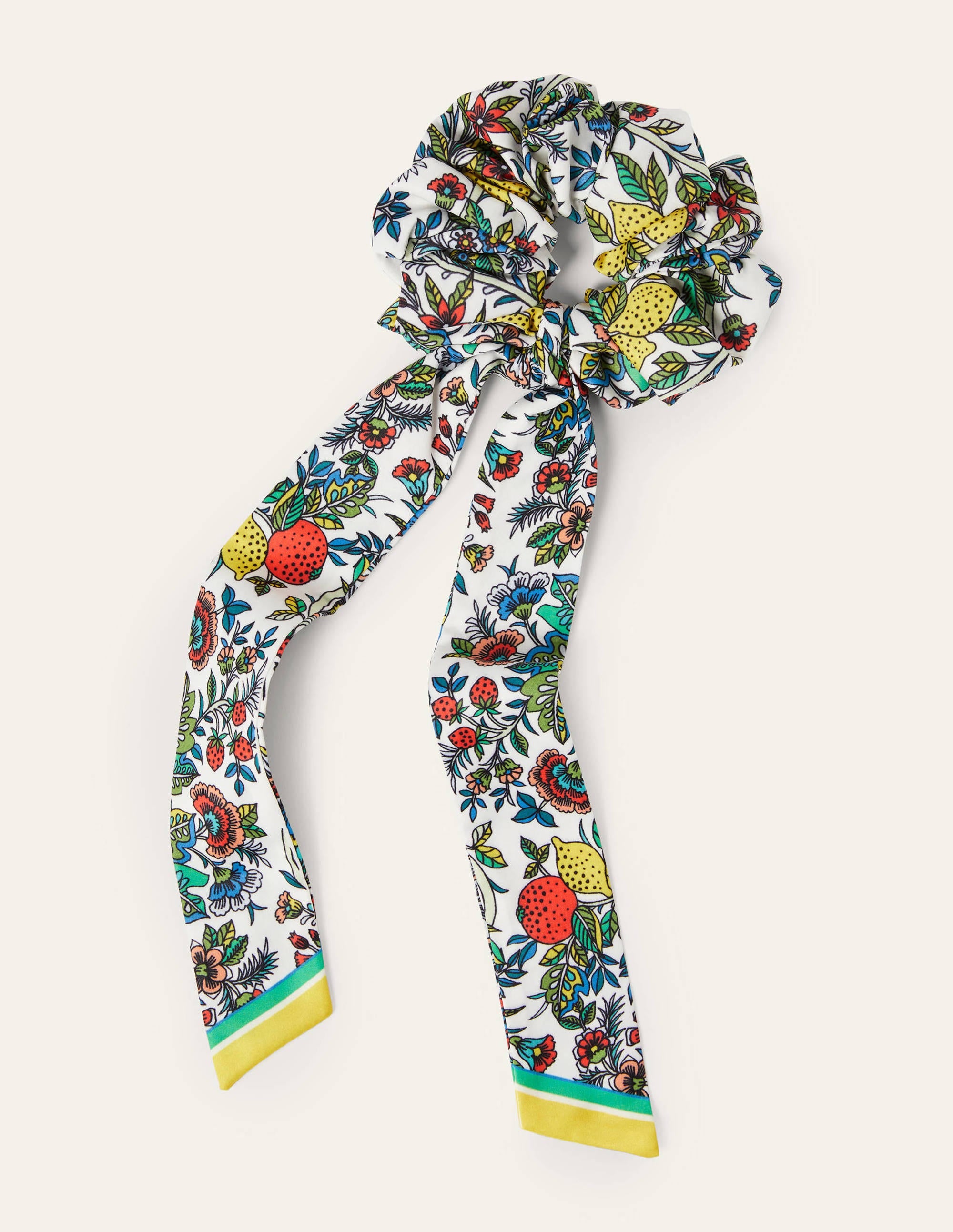 Scarf Hair Scrunchie-Ivory, Tropic Meadow - Image 1