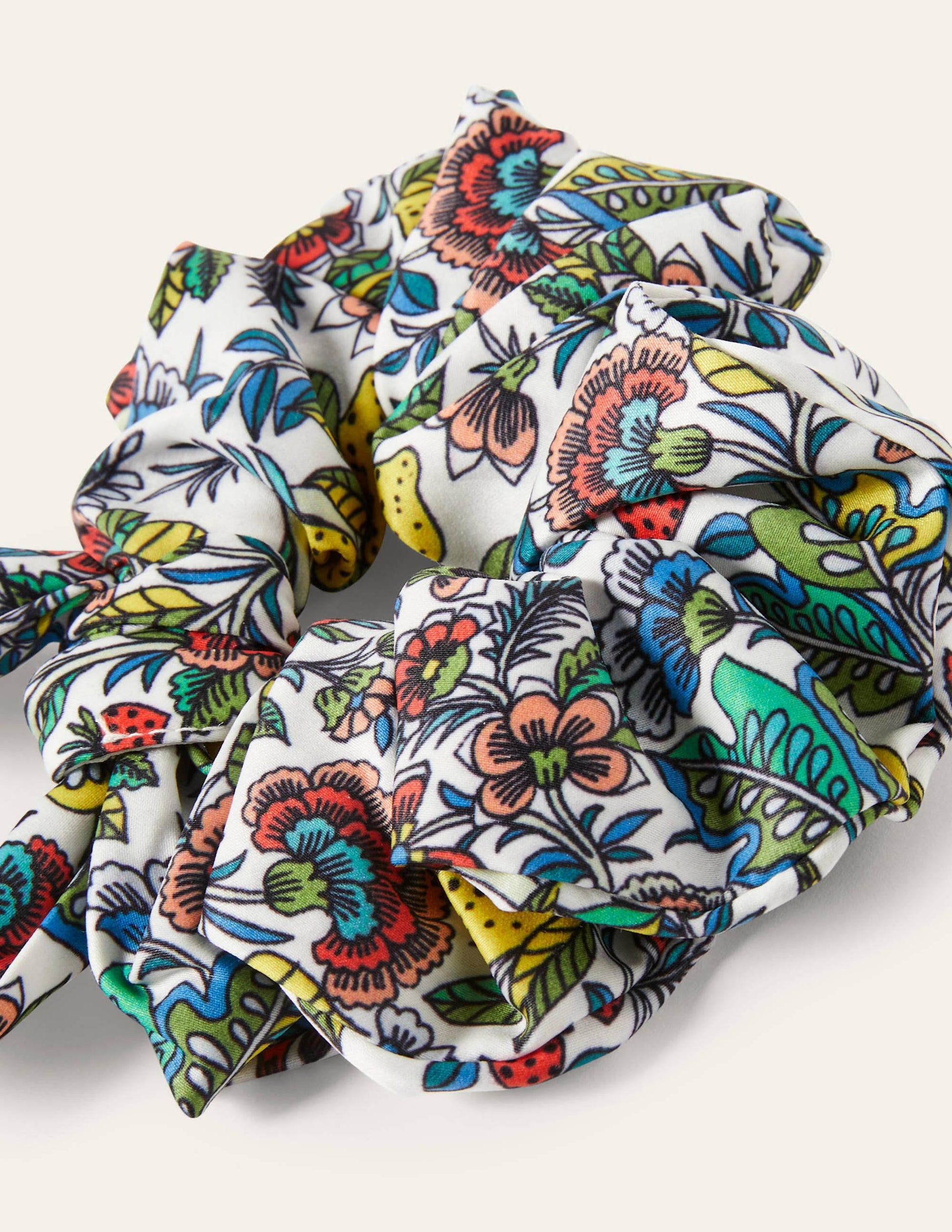 Scarf Hair Scrunchie-Ivory, Tropic Meadow-2