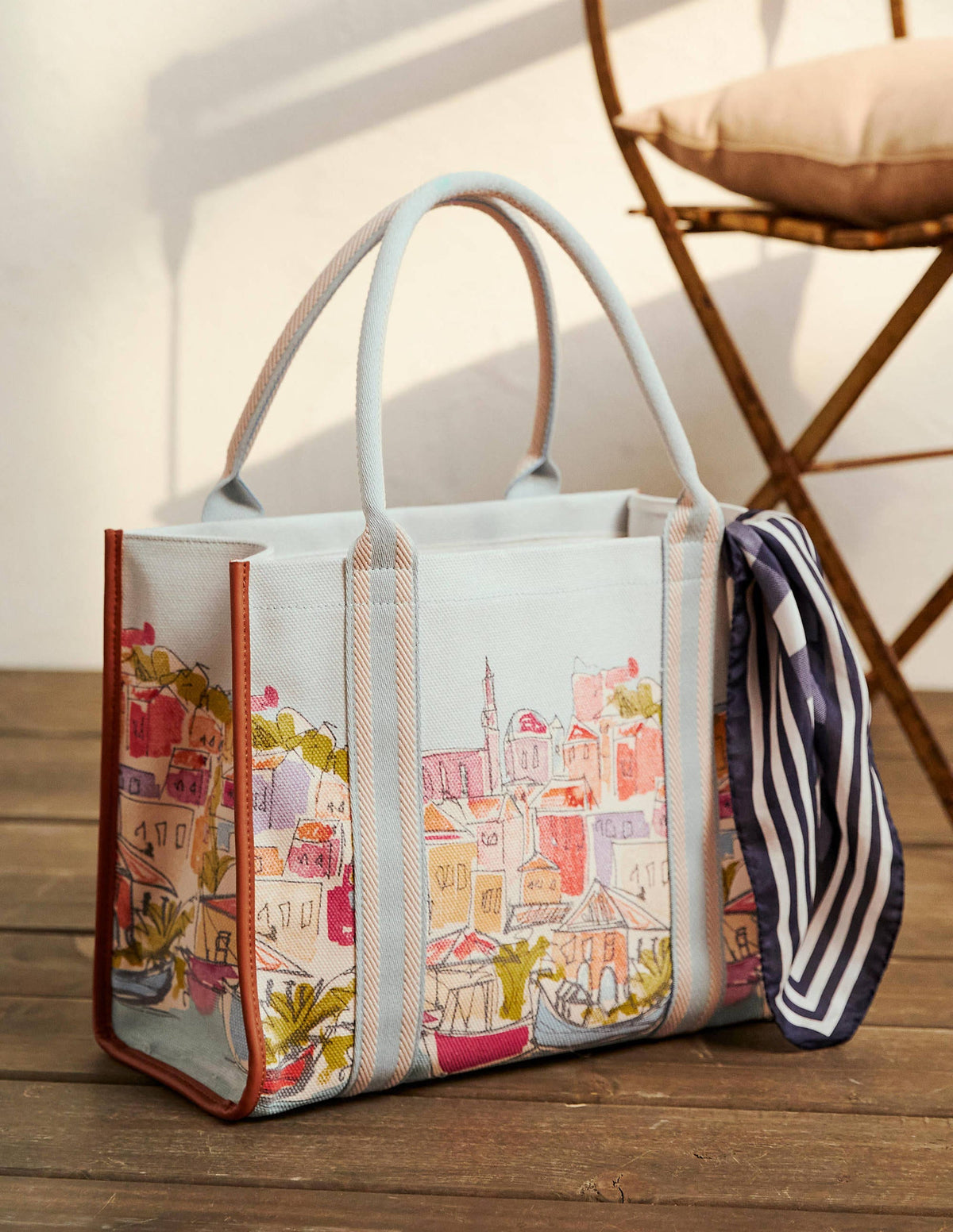 Tilda Canvas Tote Bag-Rainbow Village - Image 1