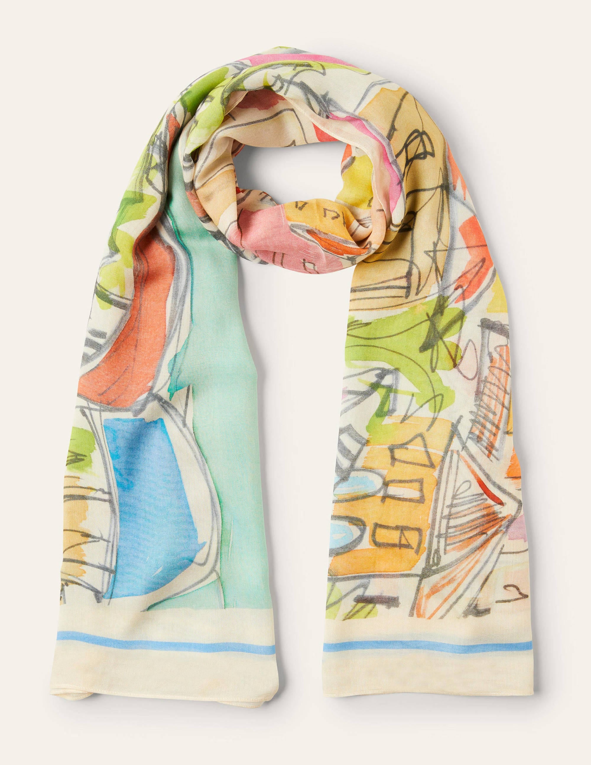 Printed Modal Scarf-Surf, Rainbow Village - Image 1