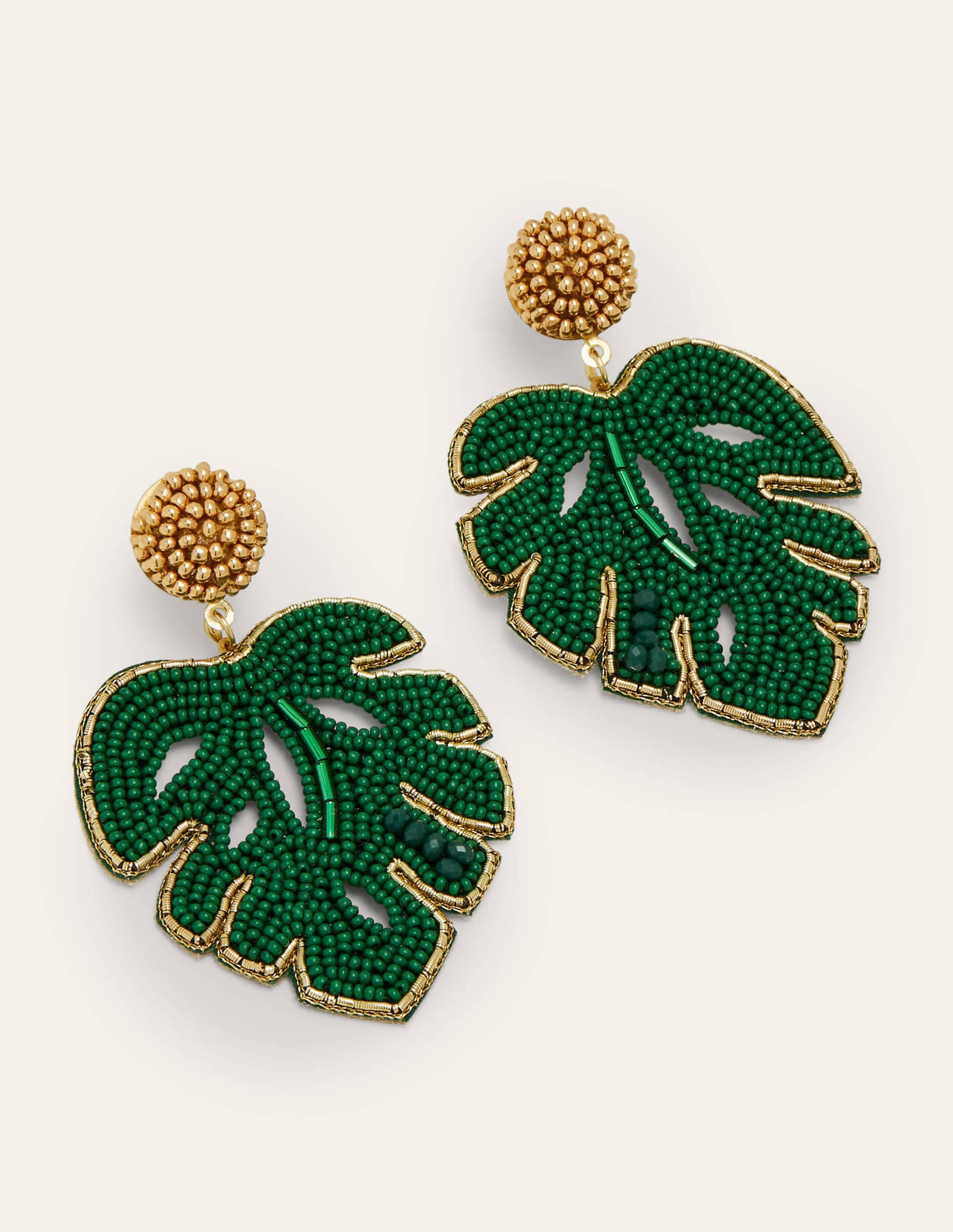 Beaded Earrings-Leaf - Image 1