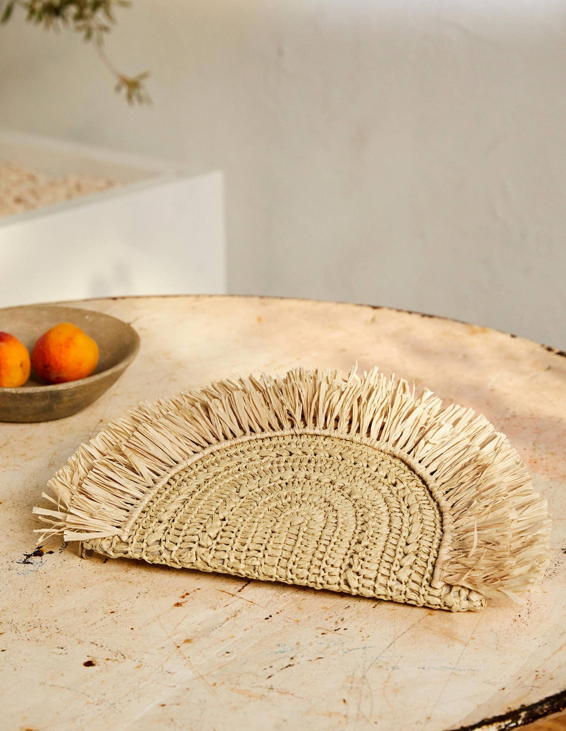 Raffia Half Moon Clutch-Natural-1