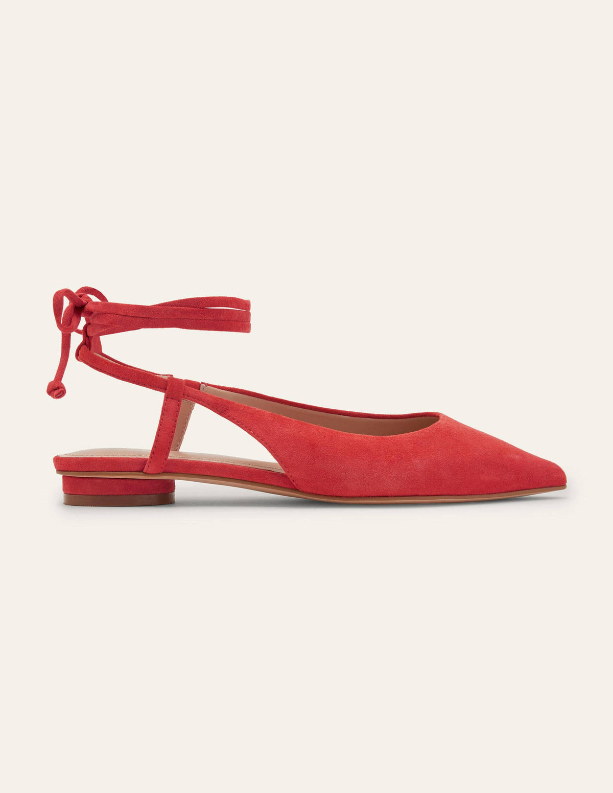 Ankle Tie Pointed Flats-Red Suede - Image 2
