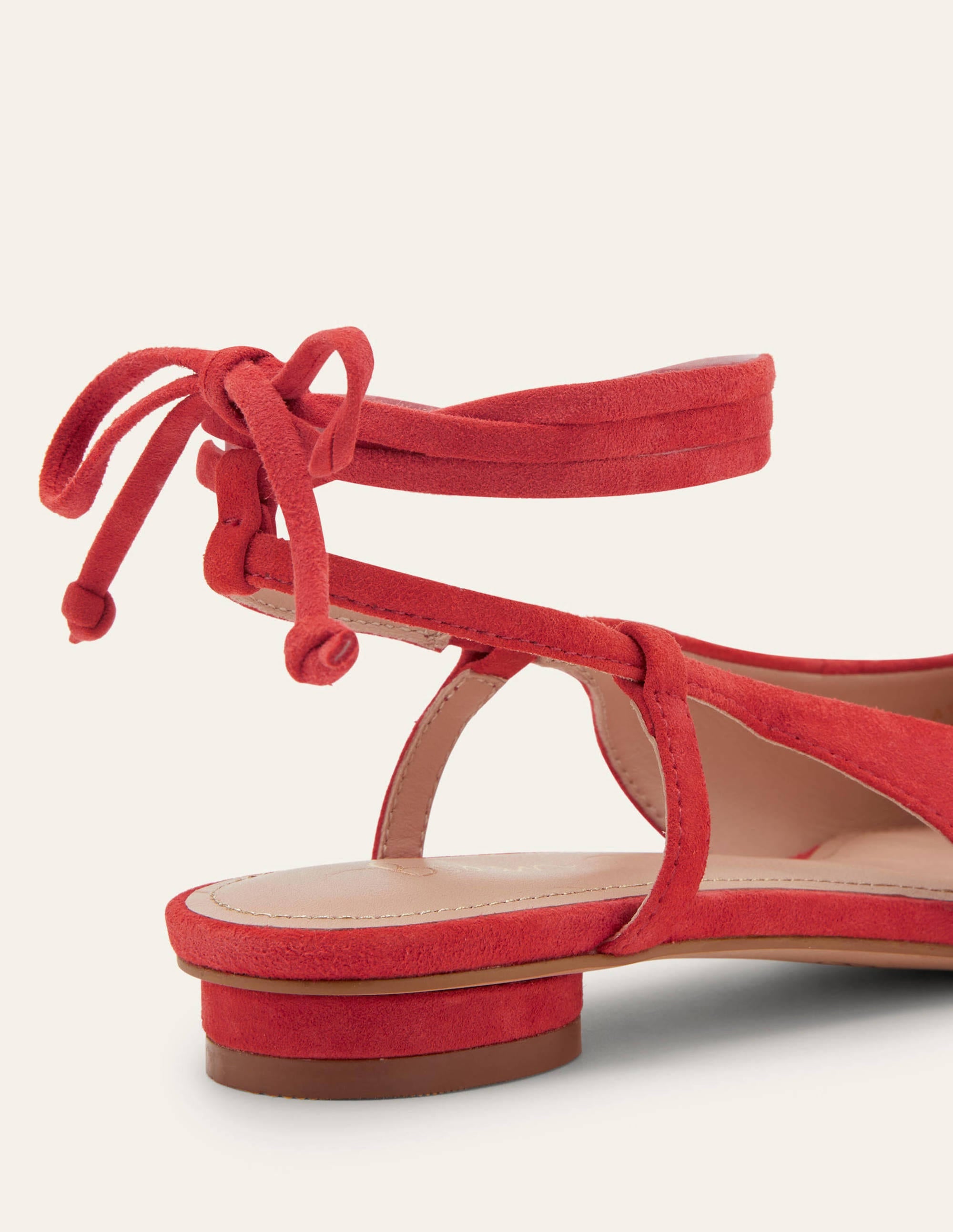 Ankle Tie Pointed Flats-Red Suede - Image 3