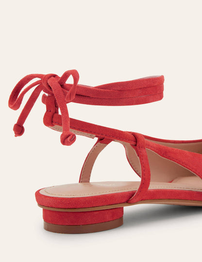 Ankle Tie Pointed Flats-Red Suede-3