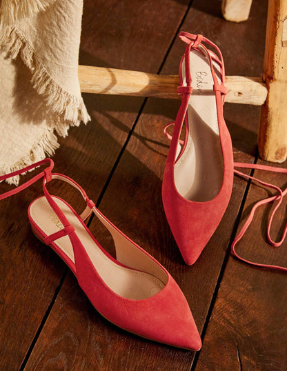 Ankle Tie Pointed Flats-Red Suede-1