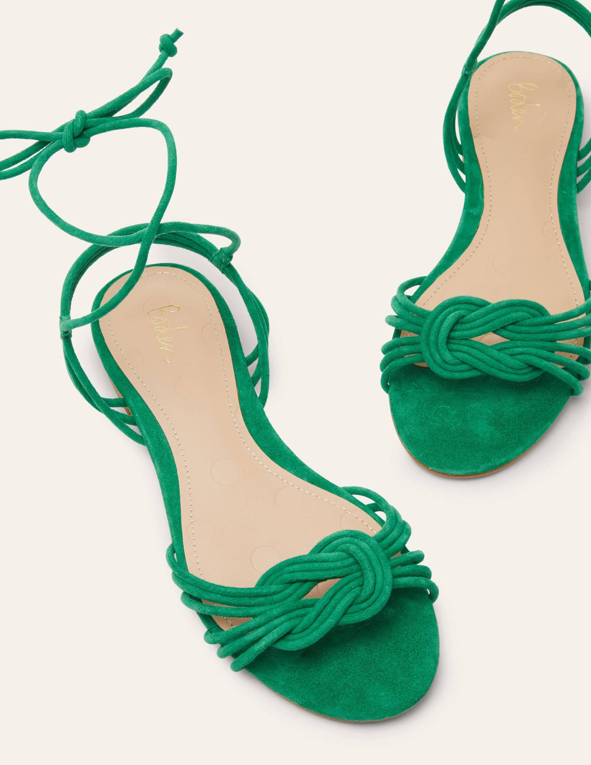 Knot Detail Suede Flat Sandals-Highland Green-1