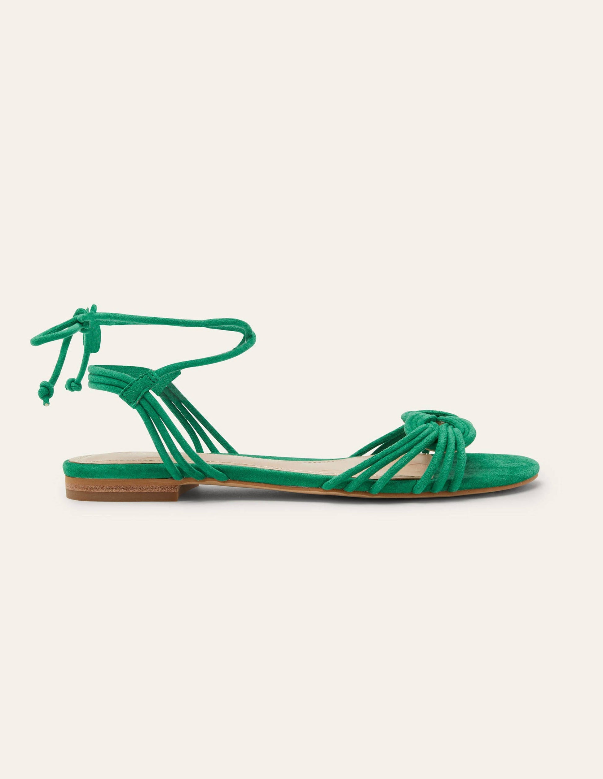 Knot Detail Suede Flat Sandals-Highland Green-2