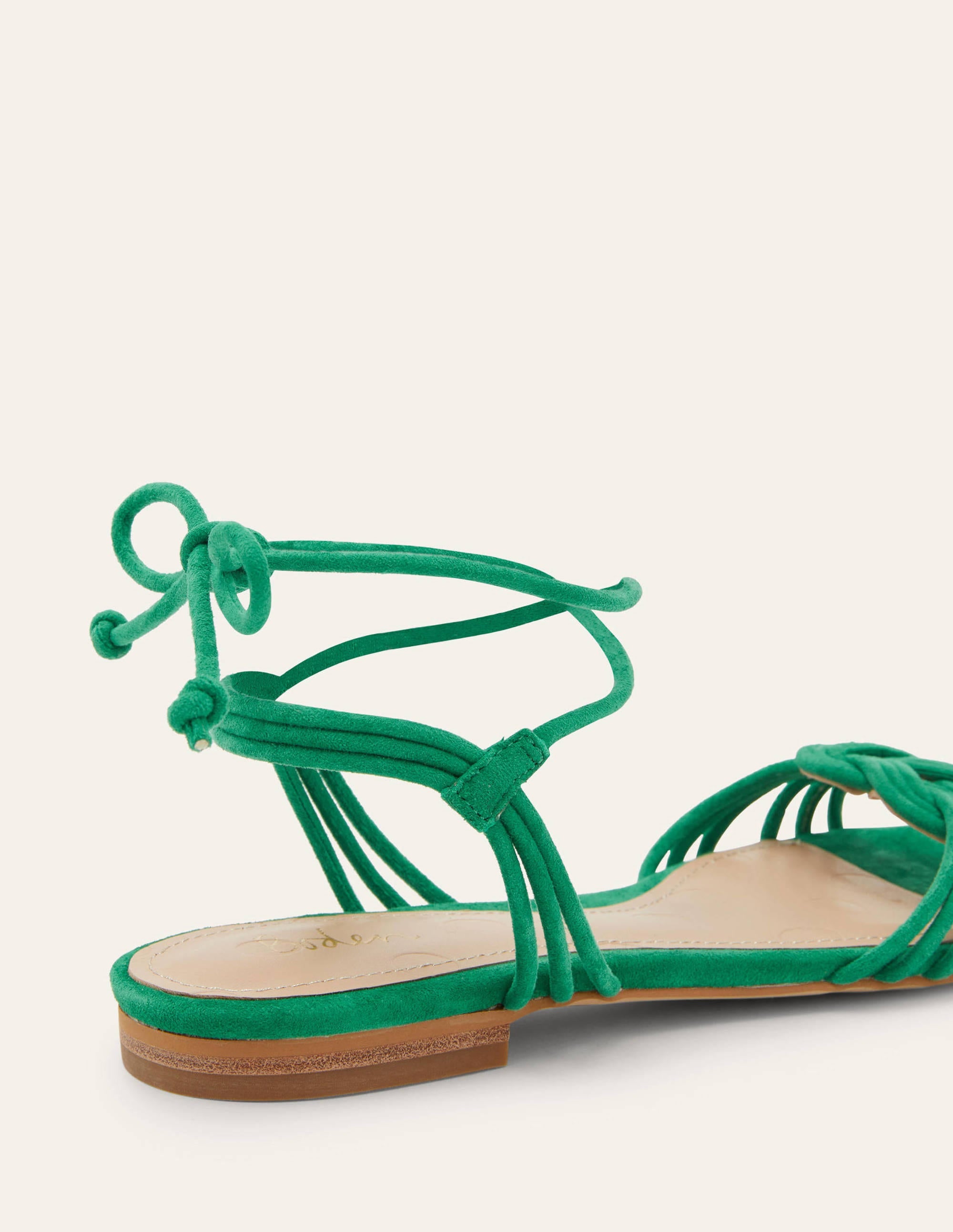 Knot Detail Suede Flat Sandals-Highland Green - Image 3