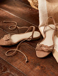 Knot Detail Suede Flat Sandals-Tan Suede