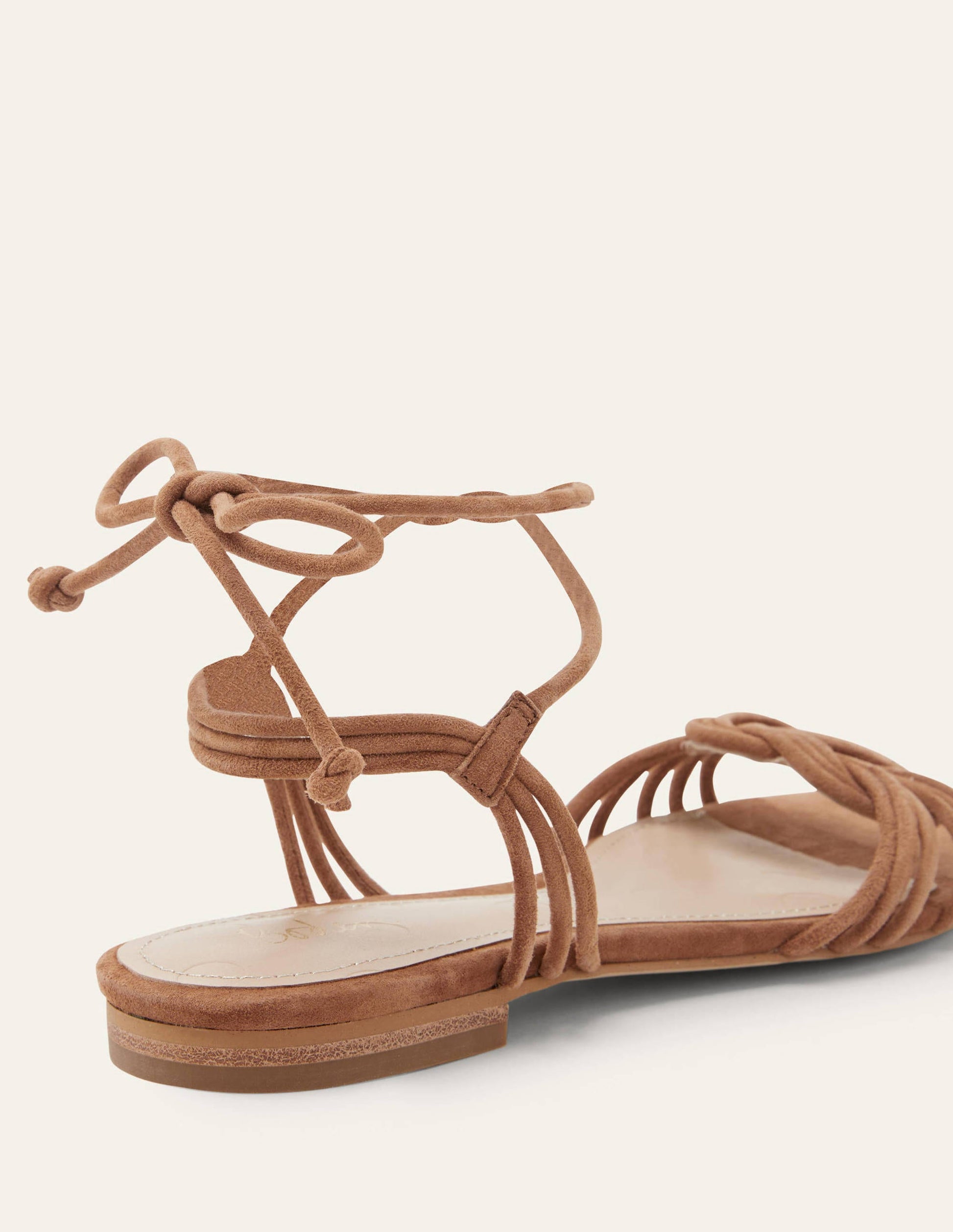 Knot Detail Suede Flat Sandals-Tan Suede-3