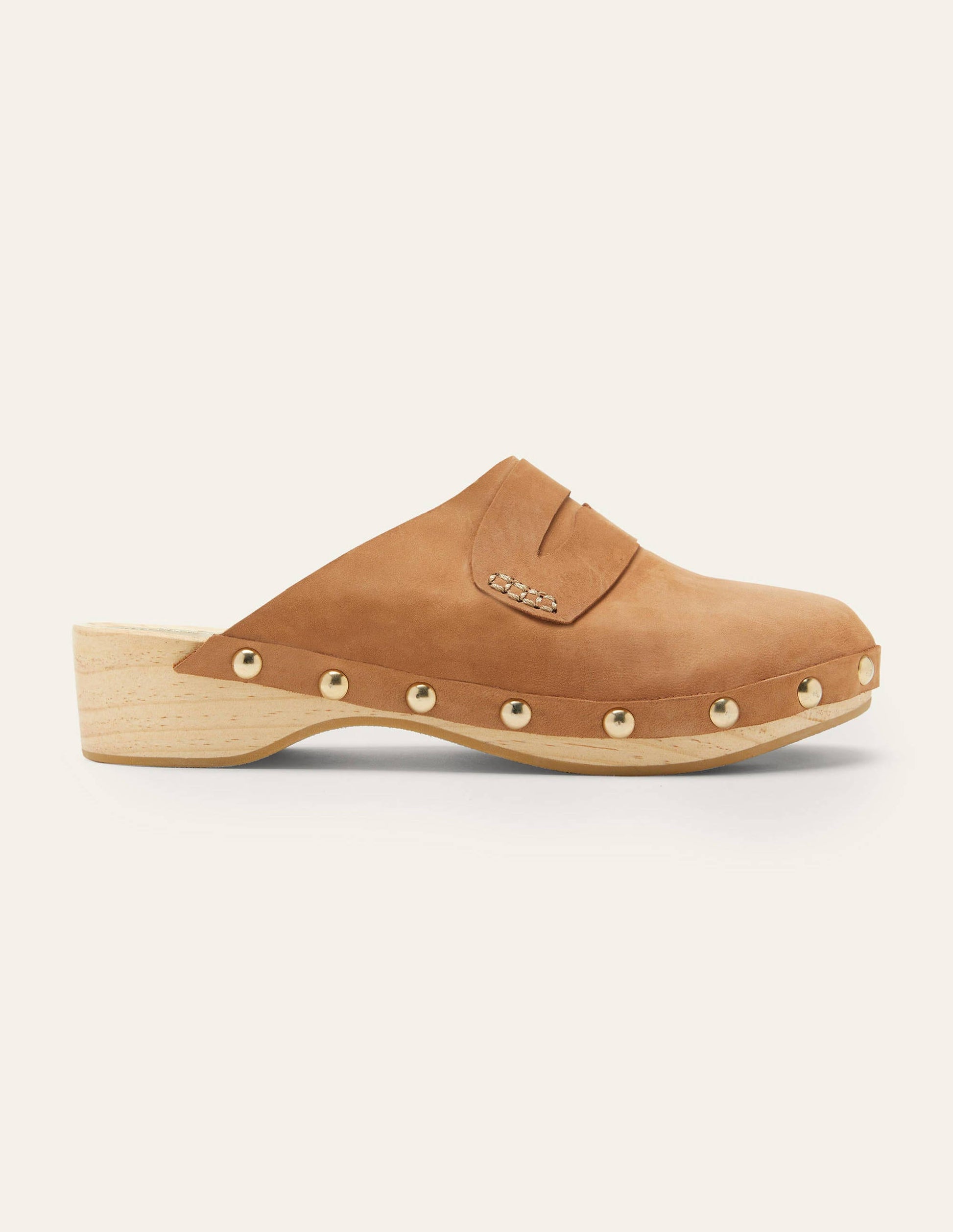 Leather Heeled Clogs-Tan-2