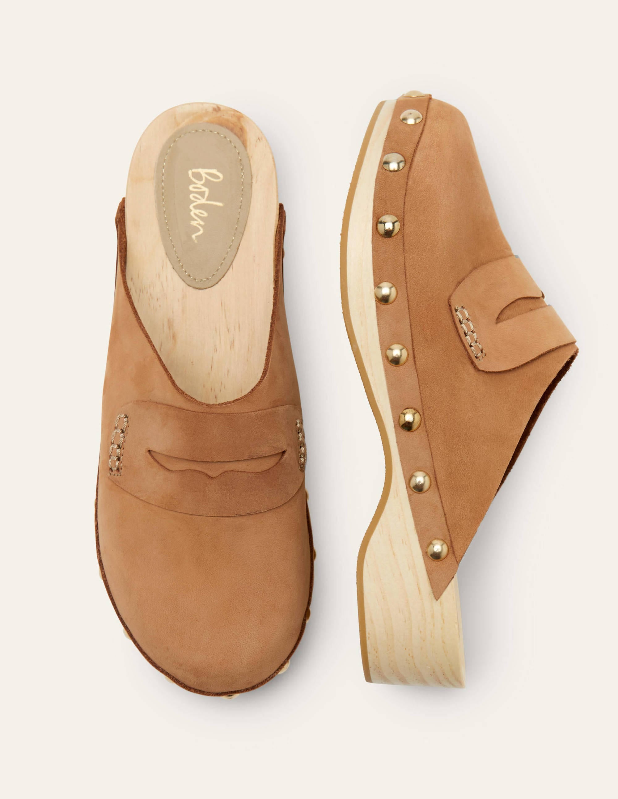 Leather Heeled Clogs-Tan - Image 3