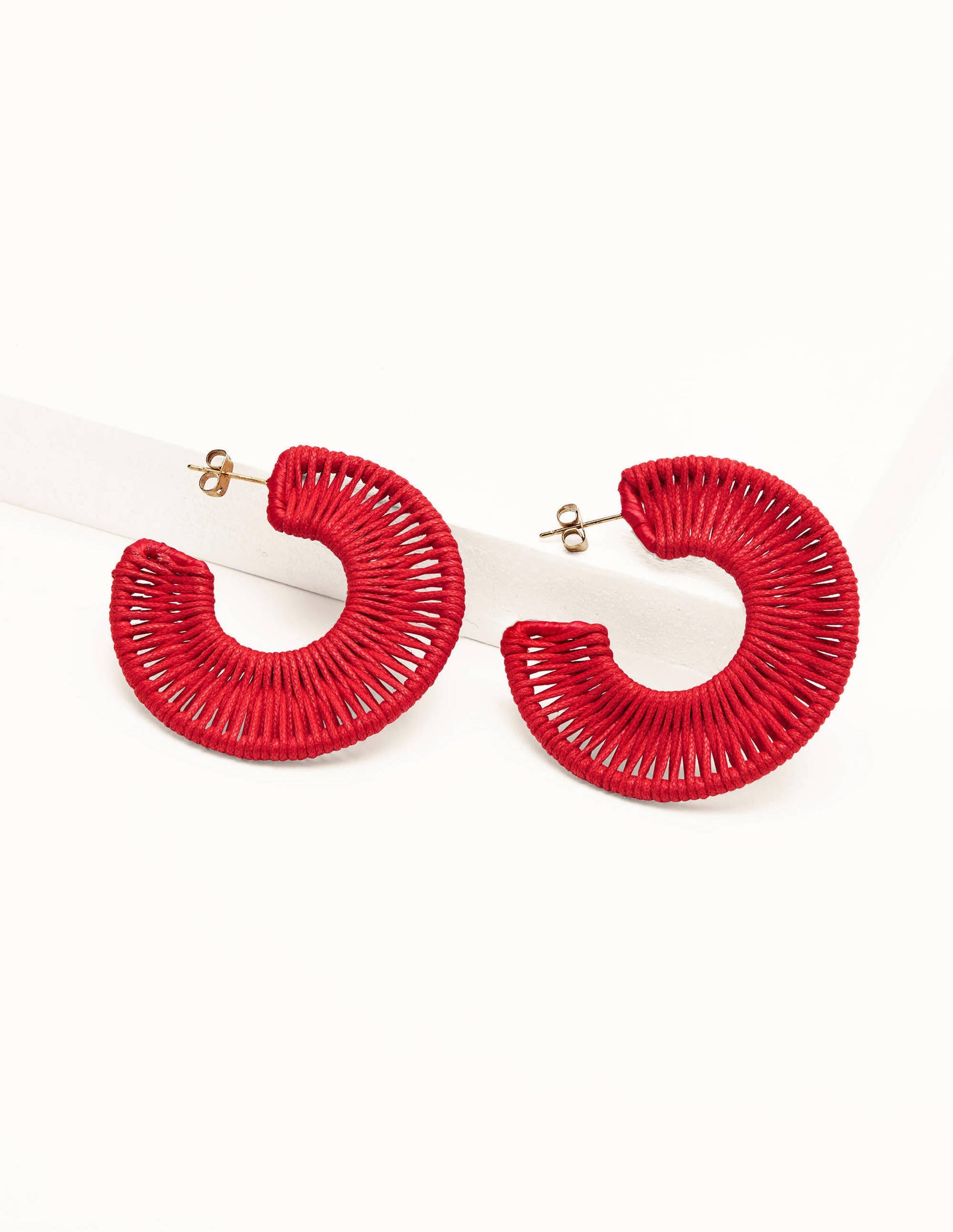 Woven Hoop Earrings-Bright Poppy-1