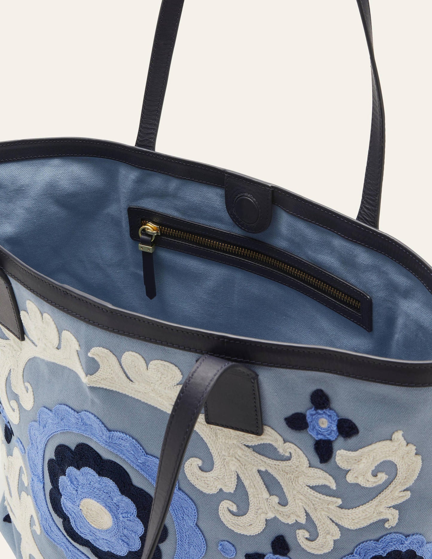 Embroidered Canvas Tote-Dusty Blue