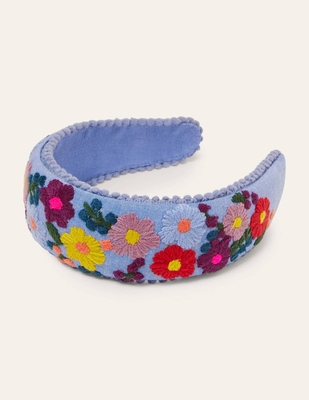 Pompom Headband-Chambray Embroidery - Image 1