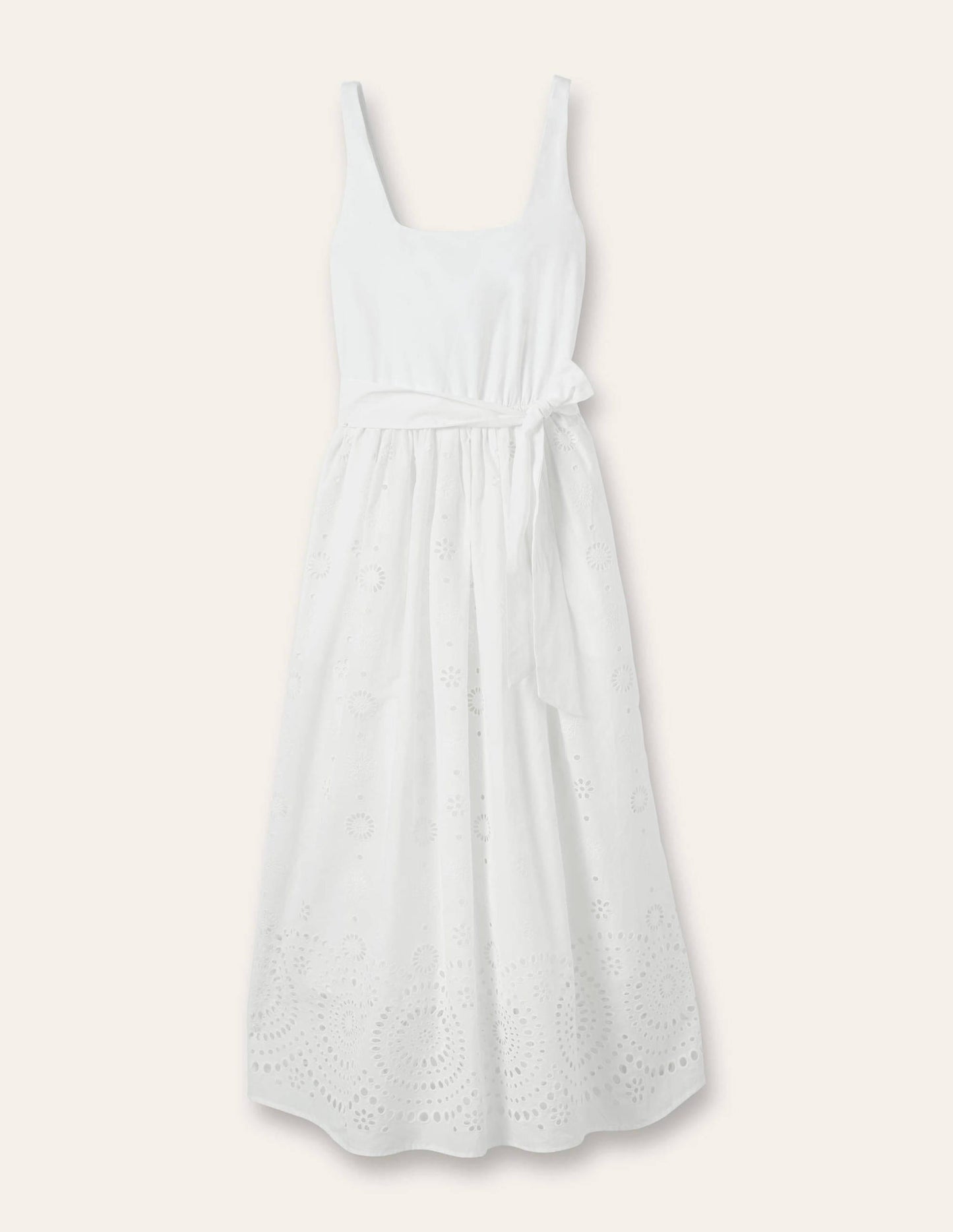 Broderie Mix Midi Dress-White