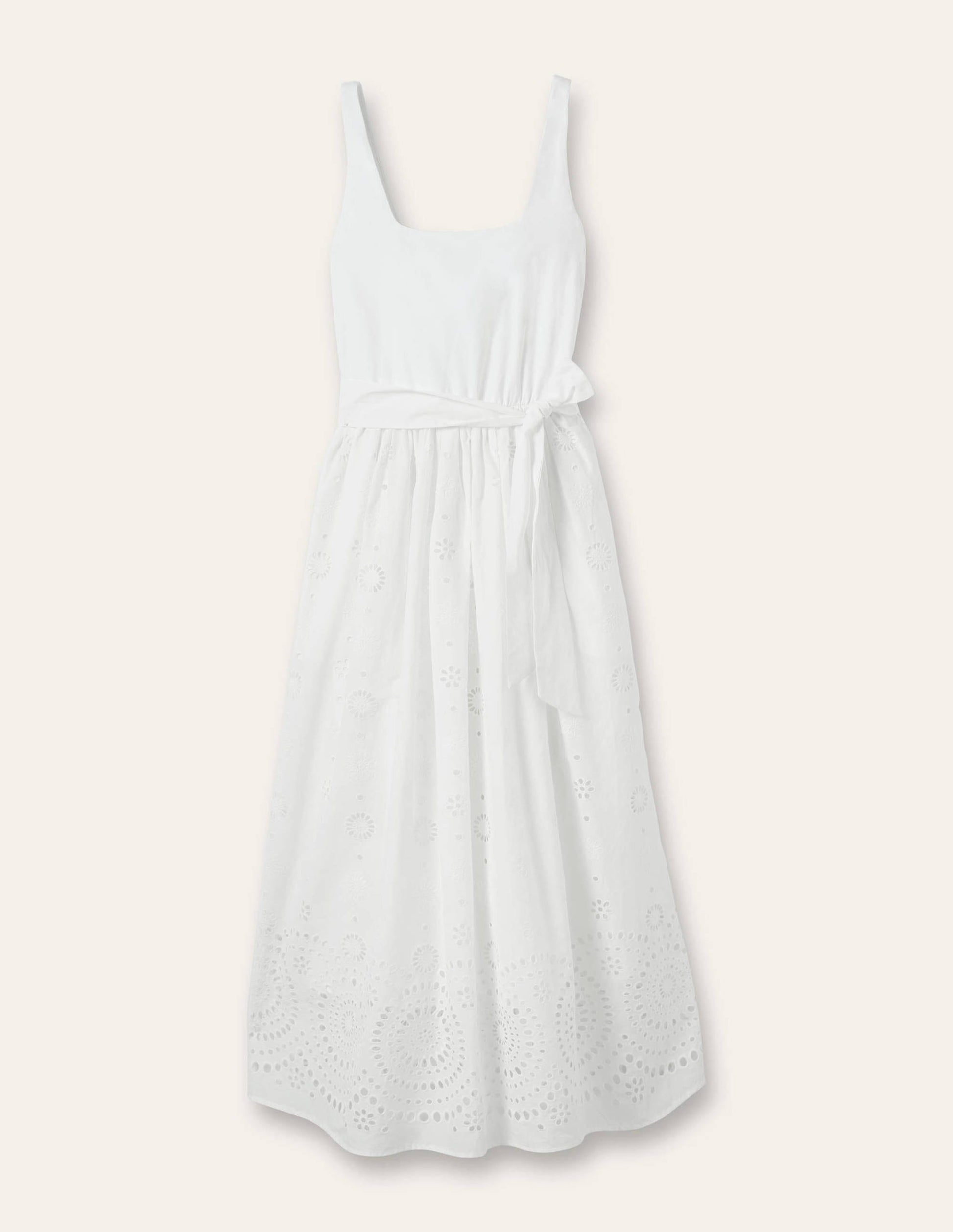 Broderie Mix Midi Dress-White-5