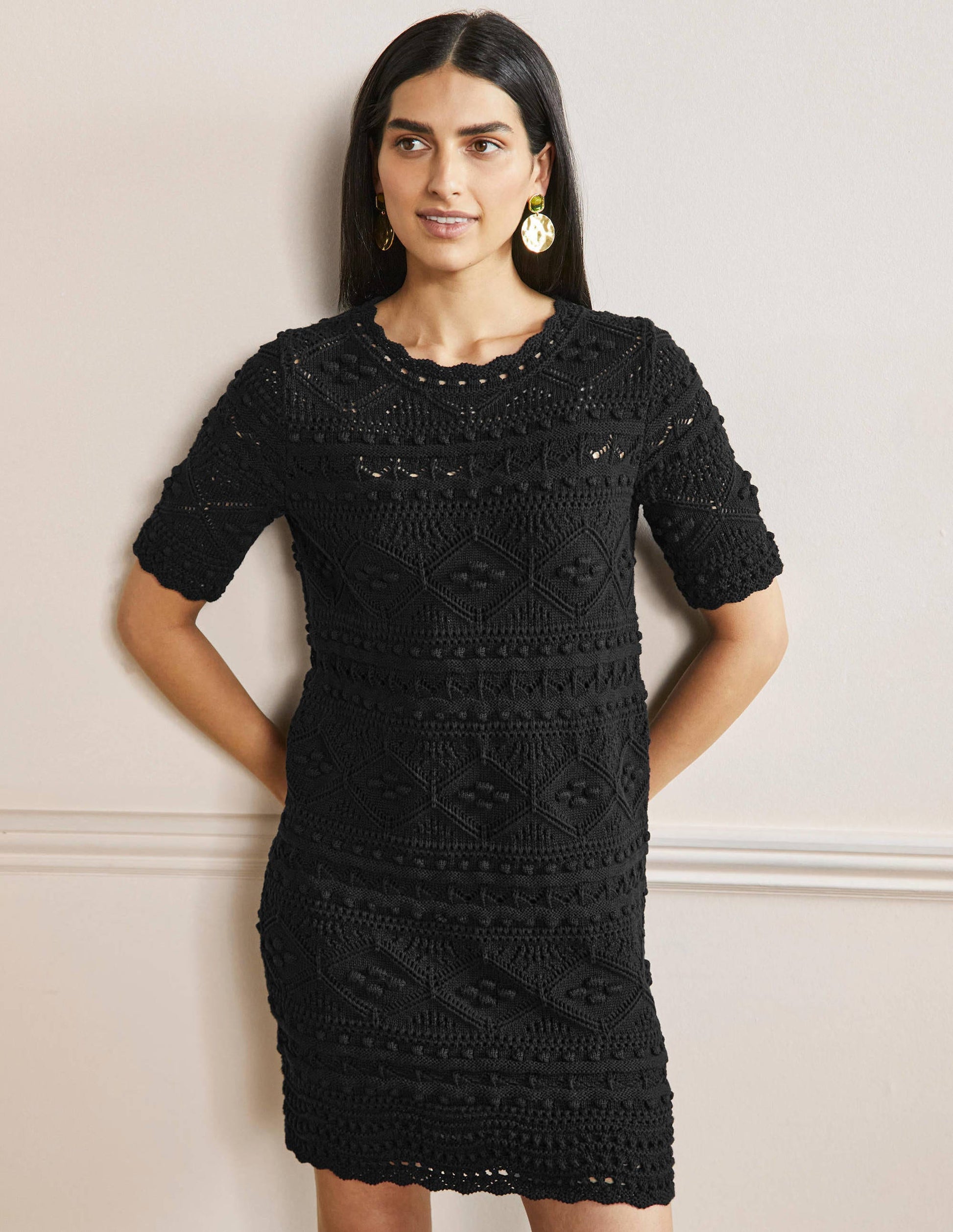 Claudia Textured Knitted Dress-Black-1