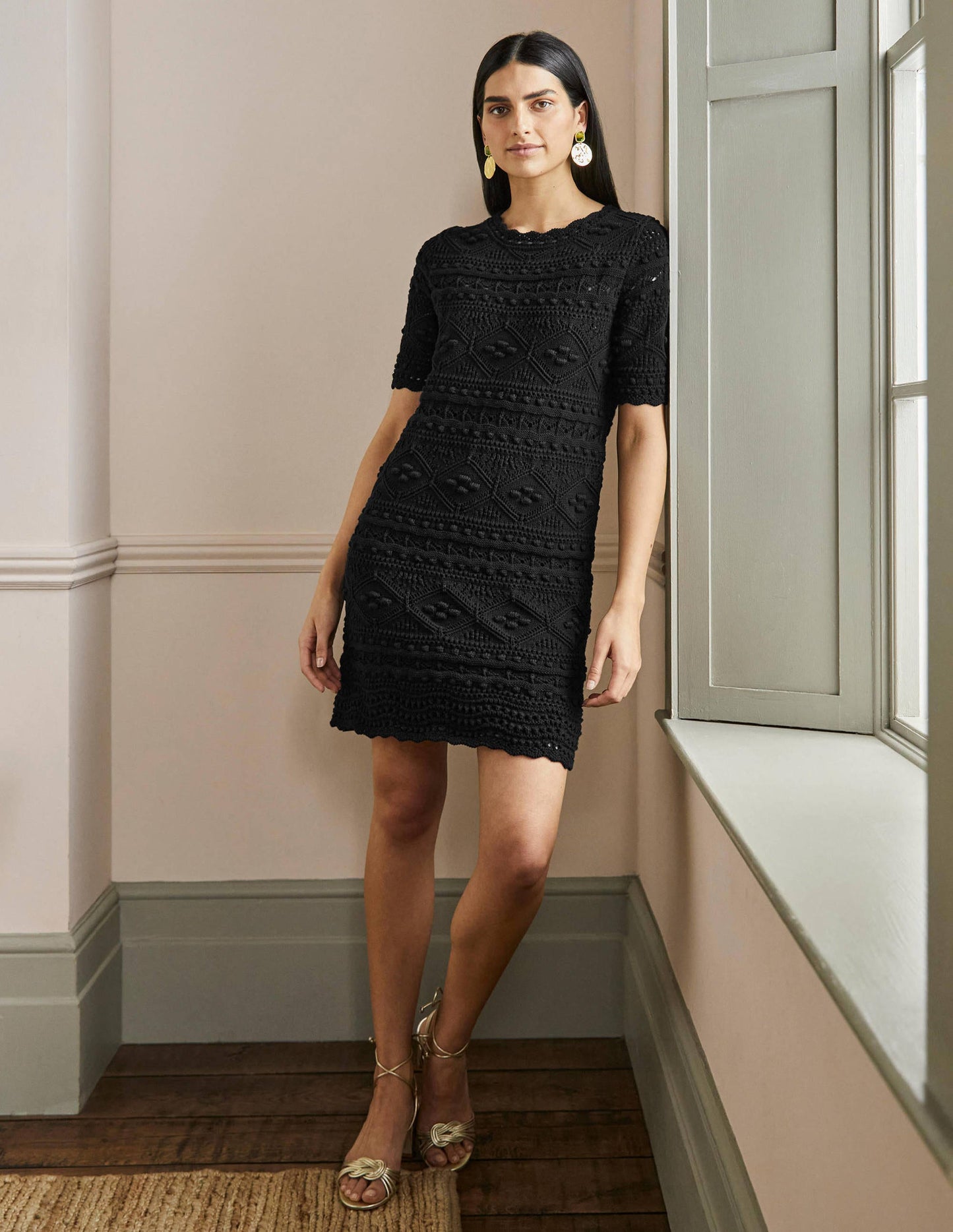 Claudia Textured Knitted Dress-Black