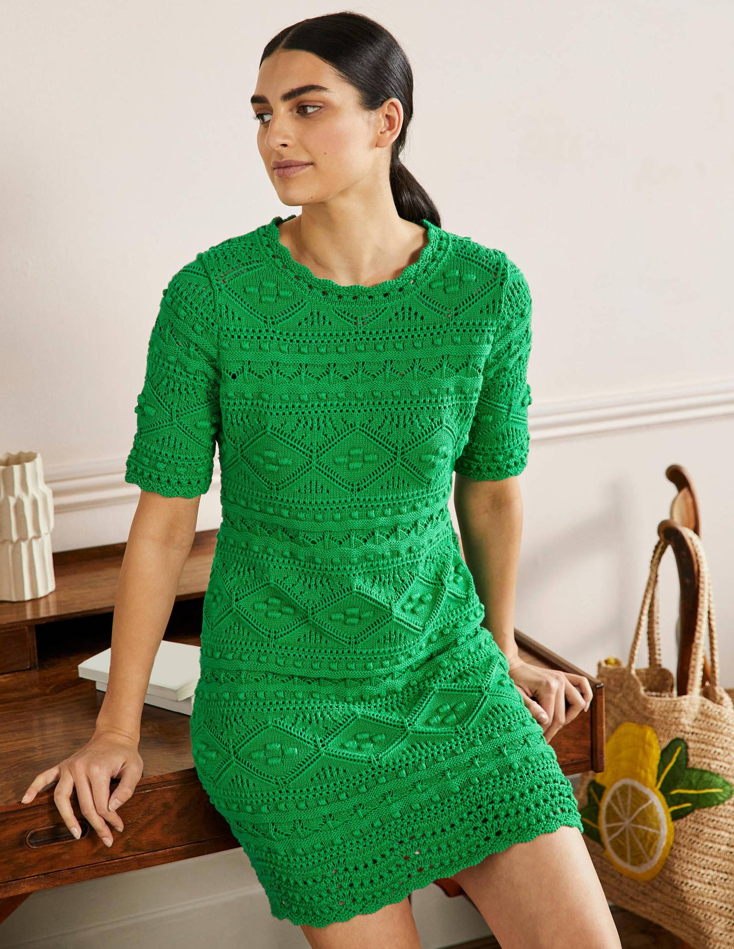 Claudia Textured Knitted Dress-Highland Green