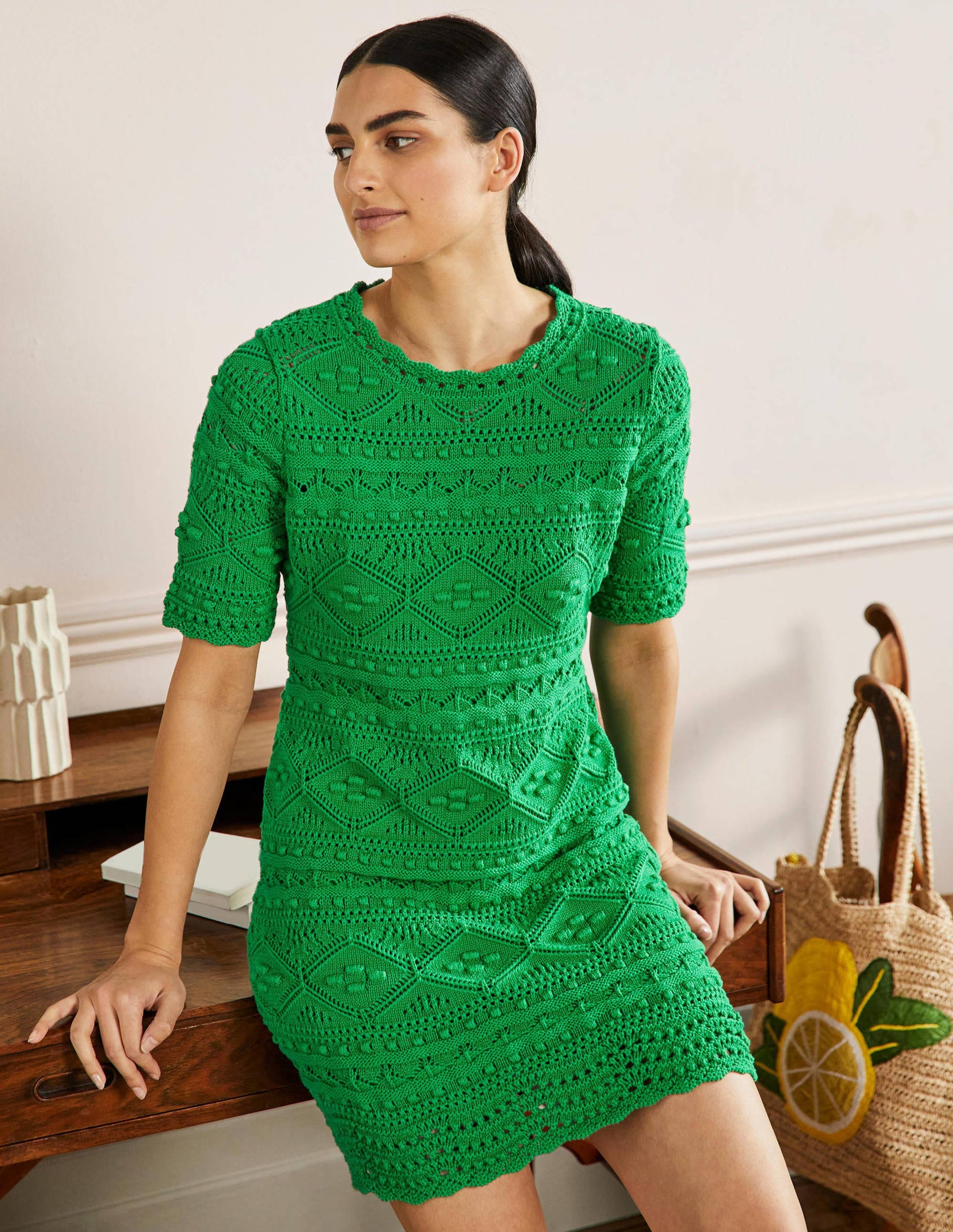 Claudia Textured Knitted Dress-Highland Green-1