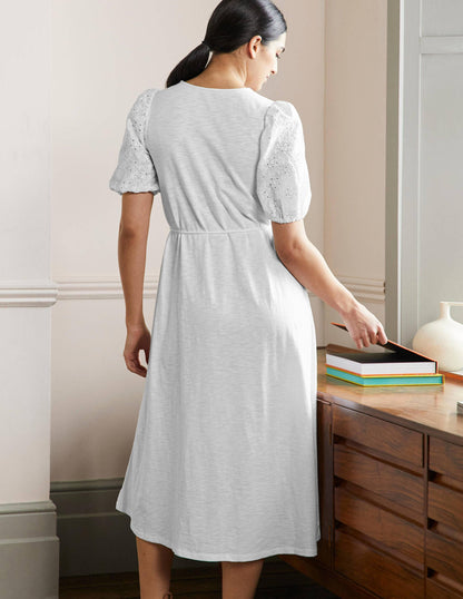 Broderie Mix Jersey Midi Dress-White-3