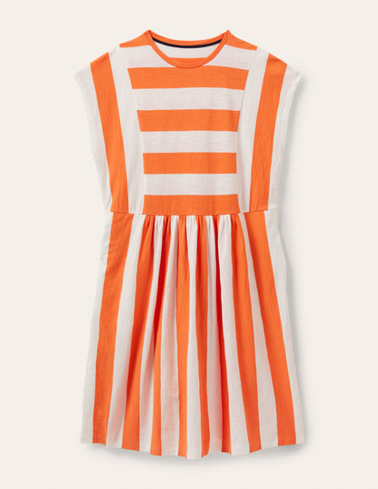 Jersey T-Shirt Dress-Dusty Orange and Ivory Stripe-5