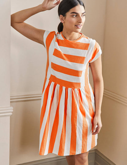 Jersey T-Shirt Dress-Dusty Orange and Ivory Stripe-1