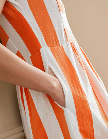 Jersey T-Shirt Dress-Dusty Orange and Ivory Stripe-2