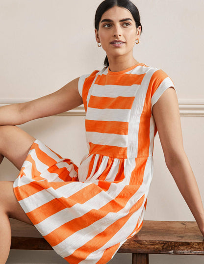 Jersey T-Shirt Dress-Dusty Orange and Ivory Stripe-4