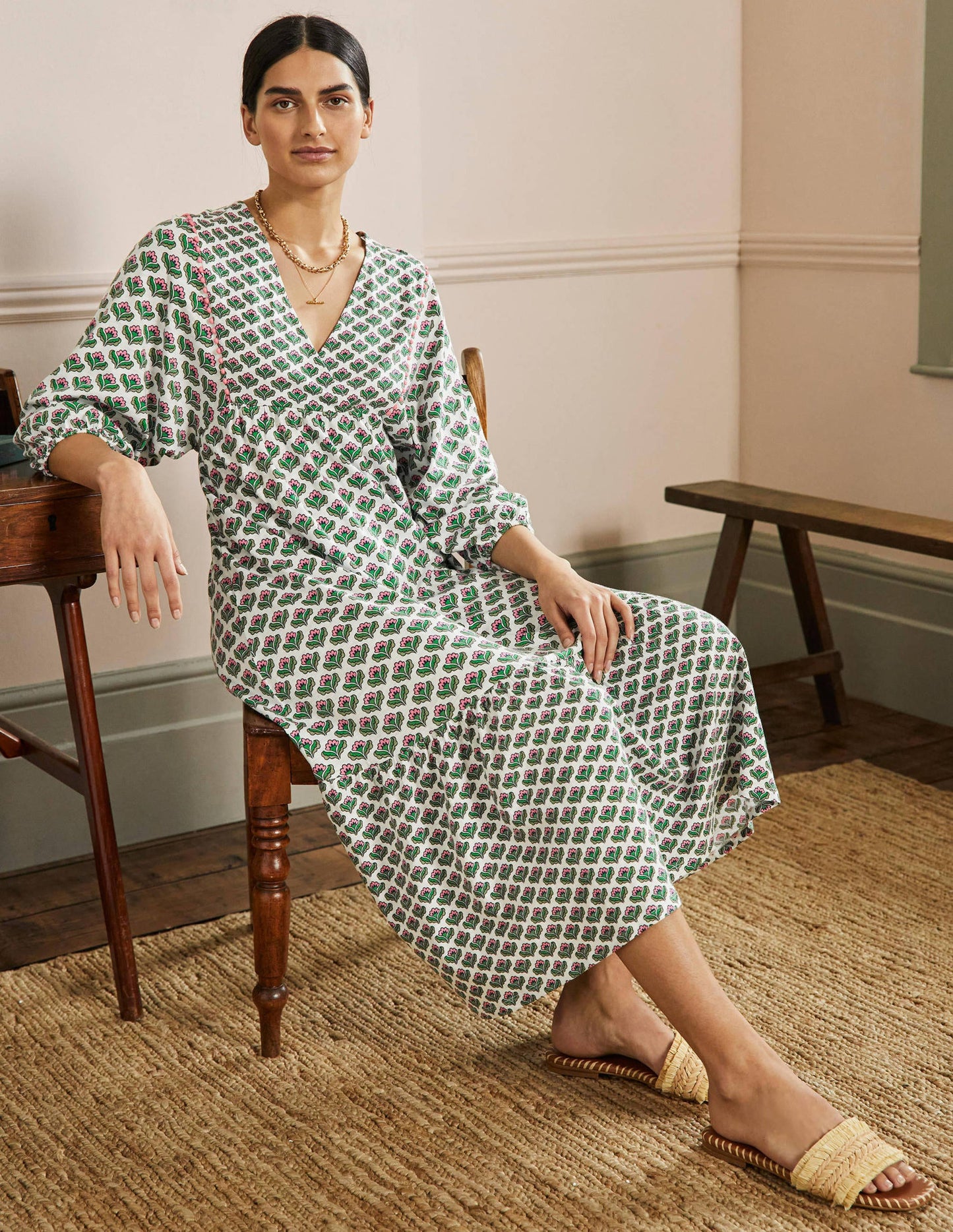 Anita Jersey Midi Dress-Ivy, Oriental Bud