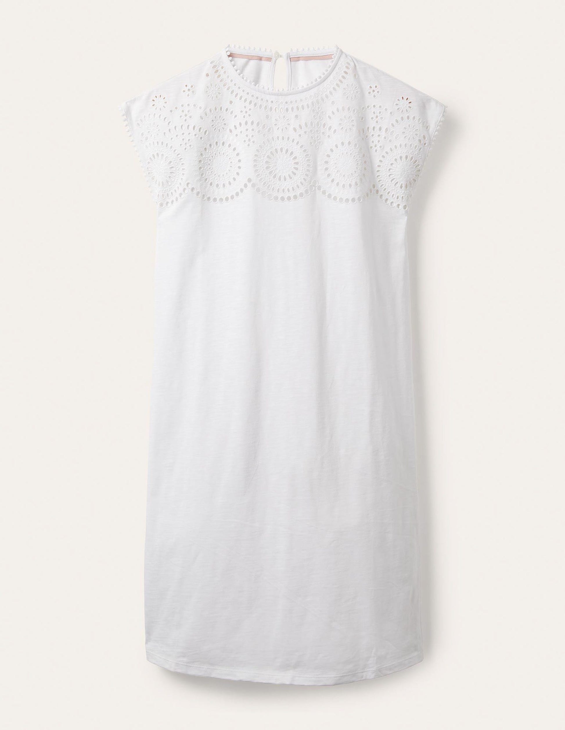 Cutwork Jersey T-shirt Dress-White-5