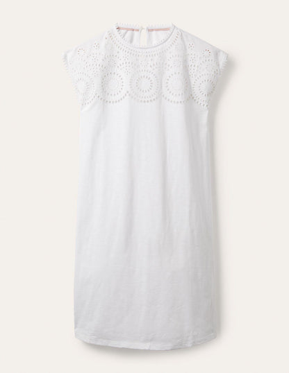 Cutwork Jersey T-shirt Dress-White-5