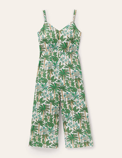 Lola Strappy Linen Jumpsuit-Ivory, Palm Forest-5