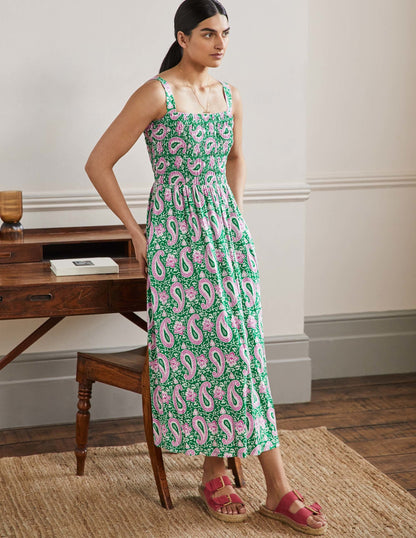 Peggy Jersey Maxi Dress-Green, Enchanting Paisley-1