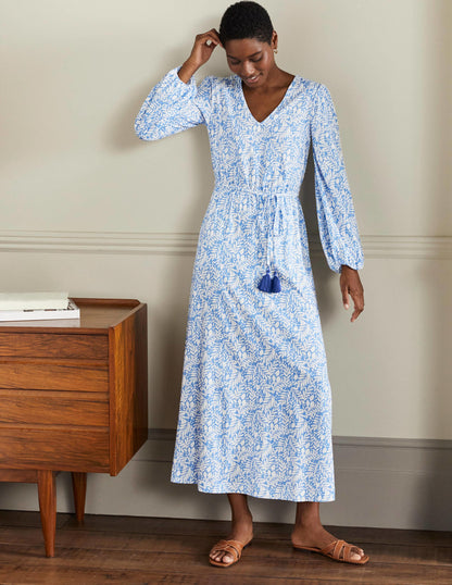 Belted Jersey Maxi Dress-Grape Hyacinth Lemon Foliage