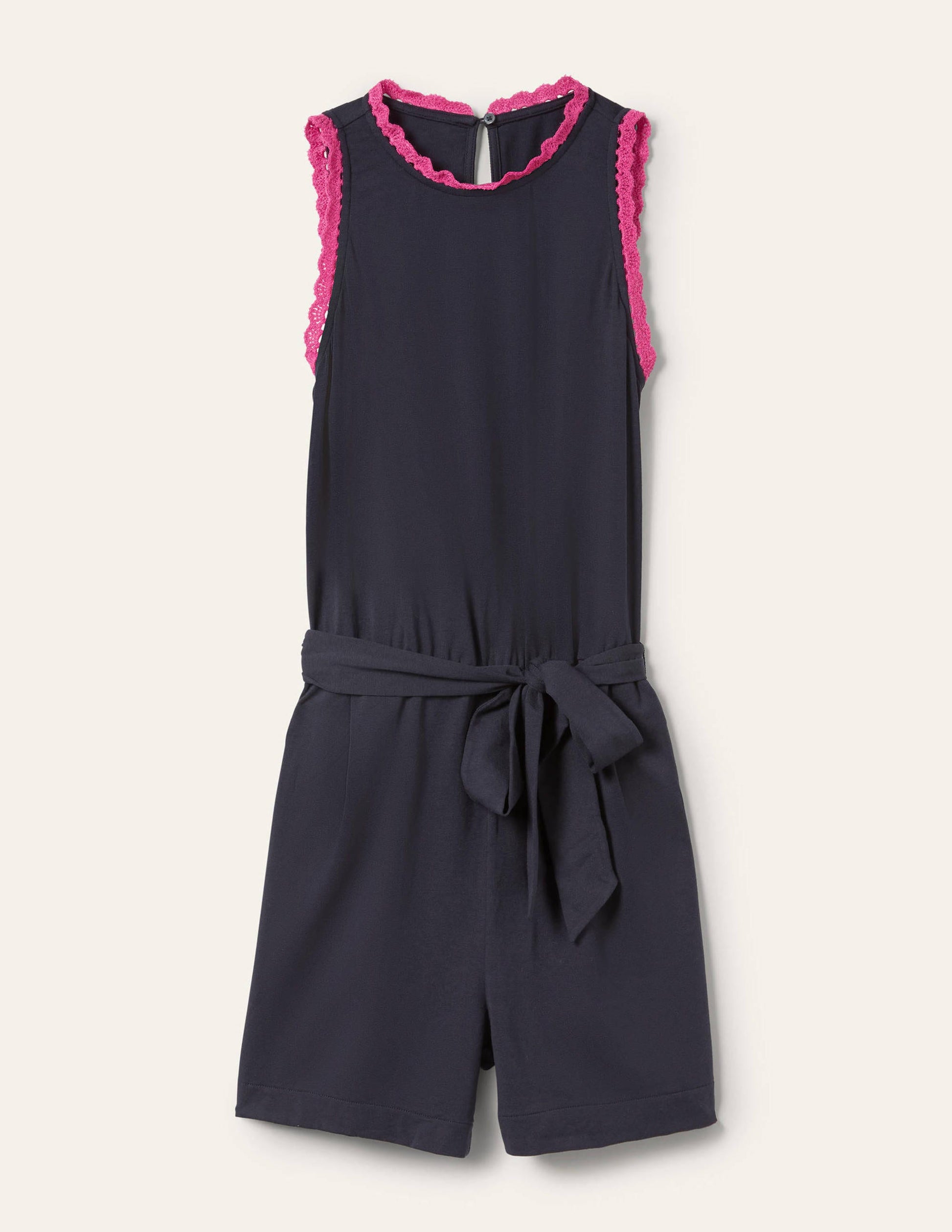 Crochet Detail Jersey Playsuit-Navy-6