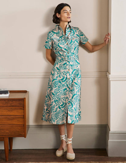 Belted Midi Shirt Dress-Milkshake, Tropic Foliage-1