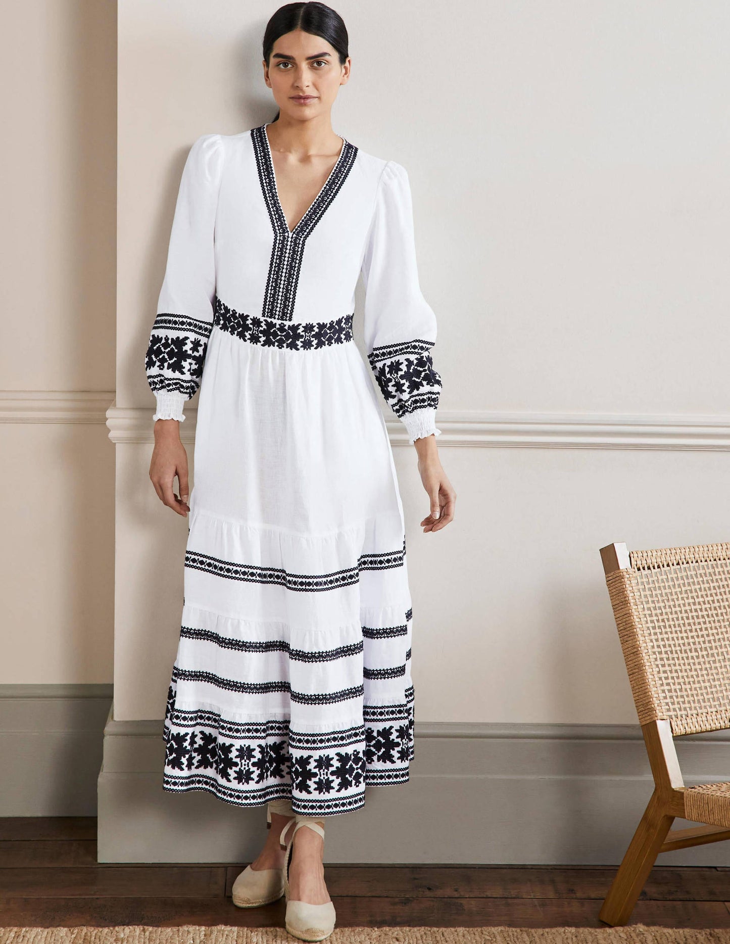 Nadia Embroidered Maxi Dress-White