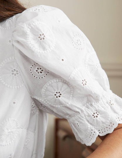 Puff Sleeve Broderie Dress-White-2